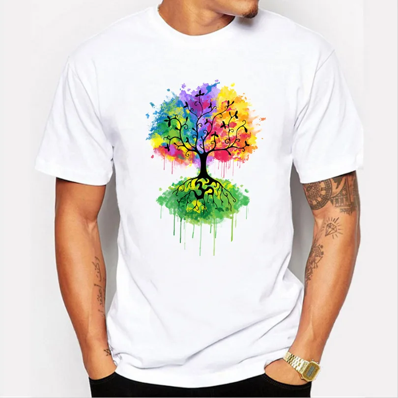 

Men's T-shirt 2021 New 3D Print Color Tree Funny T-Shirt Summer Casual Short Sleeve White T-Shirt Male O-Neck Tee Shirt Men Tops