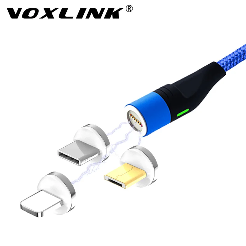 VOXLINK 1 м светодиодный магнитный USB кабель для iPhone Xs 6 и USB TypeC кабель и Micro USB нейлоновая оплетка для samsung Xiaomi huawei USB C