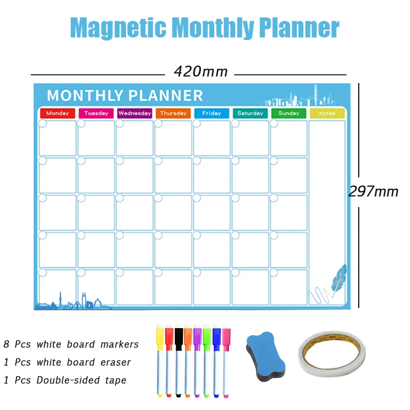 Dry Board Magnetic Weekly Monthly Planner Calendar for Kids Message Memo Practice Fridge Magnet Whiteboard Planner Wall Stickers