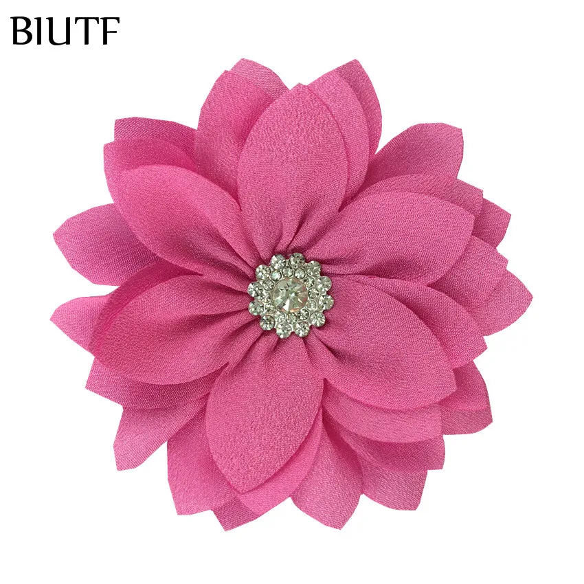 10 шт./лот 9 см многослойный тканевый цветок с кнопкой Rhinstone модный головной убор