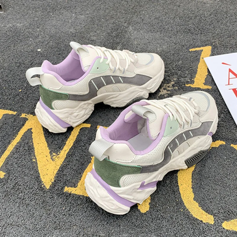 

Women's Chunky Sneakers Thick Bottom Platform Vulcanize Shoes Fashion Breathable Casual Running Shoe for Woman Female 2021
