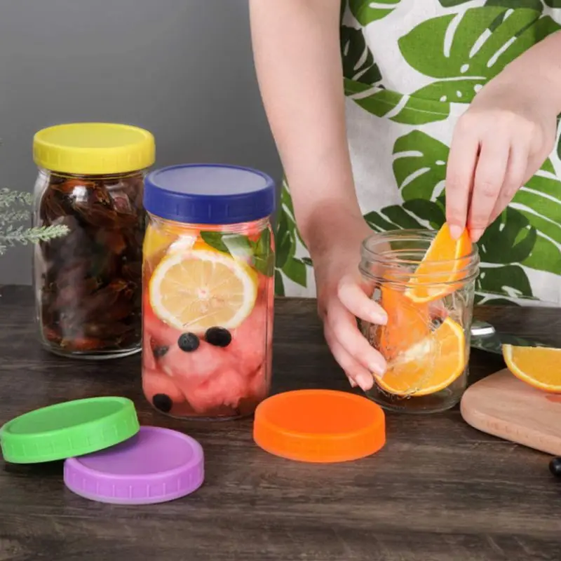 

16PCS Plastic Sealing Lid Glass Kitchen Food Container CoversJar Storage Canning Lids Round Household