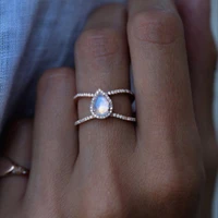 foydjew new 14k rose gold water drop moonstone rings fashion simple engagement wedding ring jewelry and accessories for women
