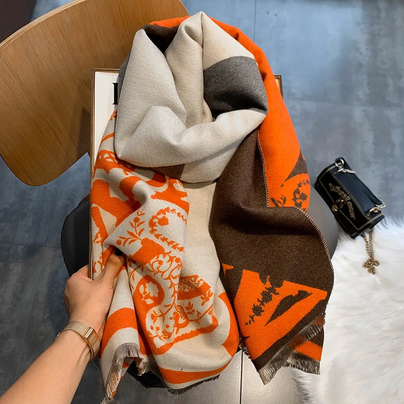 

Кашемировый шарф для женщин, роскошный бренд, помпон, бандана, шаль, Пашмина, зимний женский платок, брендовая плотная шаль с принтом