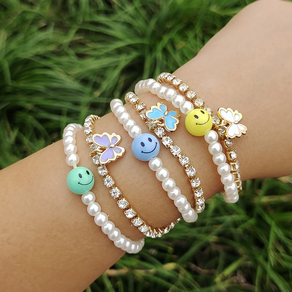 Женский браслет ручной работы ZX 2 шт./компл. с изображением бабочки и смайлика |