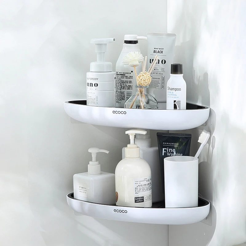 

Wall Mounted Bathroom Shelf Wall Free Punching Storage Shelves Shampoo Towel Rack Bathroom Accessories Kitchen Organizer