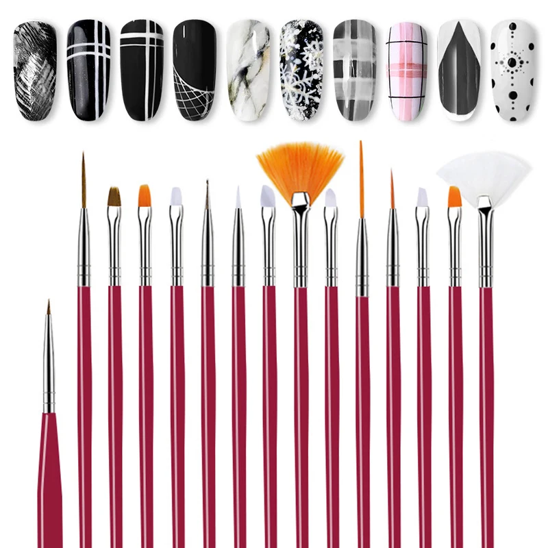 

Nail Brush for Manicure Gel Brush for Nail Art 15Pcs/Set Nail Brush Acrylic Liquid Powder Carving Gel Brush