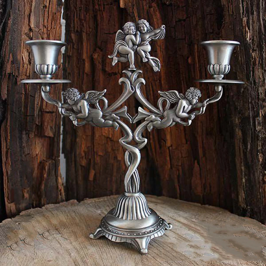 Ангел творческий подсвечник металлический черный свадебный для украшения