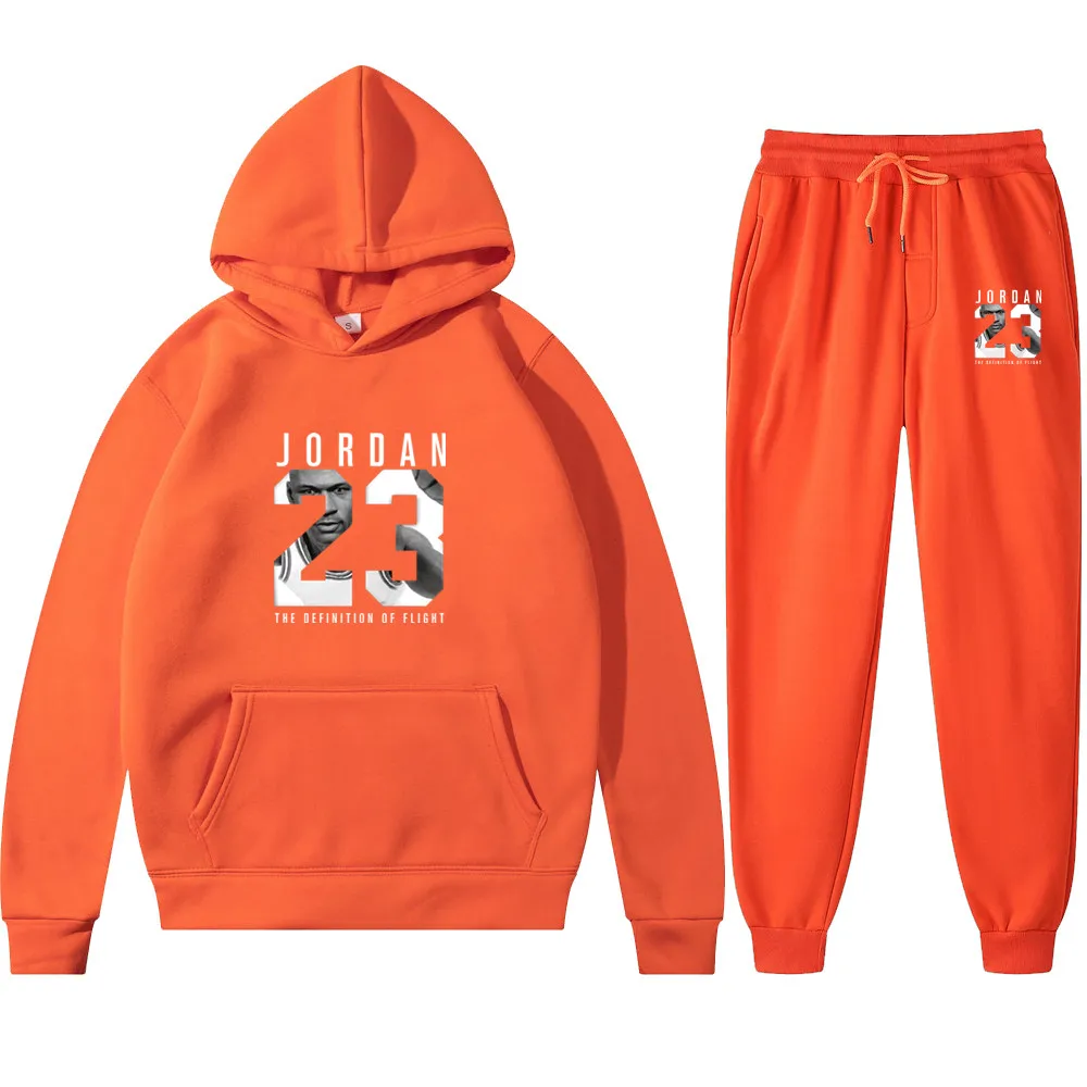

Men's Tracksuit Sweatshirt Casual Pullover Men Sportsuit Outdoors Sportswear Autumn/Winter Jodan 23 Hoodie+Pant Solid Color Set