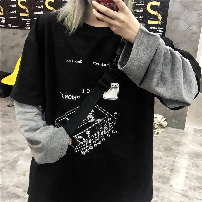 Женская футболка в стиле Харадзюку из двух частей уличная одежда хип-хоп с