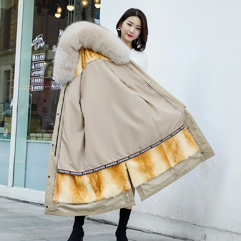 

Женская куртка 2020 новая Парка женская куртка с воротником из лисьего меха Ангорская подкладка из меха кролика средней длины модная верхняя одежда