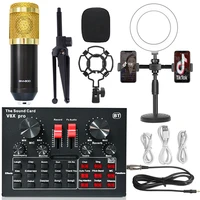 bm800 wireless microphone sound card v8xpro professional studio condenser with ring fill light for gaming singing karaoke mic