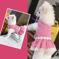 dog cat dress dog harness pet leash shirt plaid flower with matching dog leash pet puppy skirt spring summer clothes apparel
