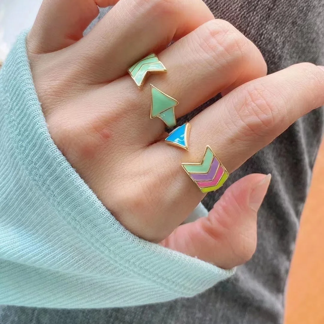 

KKBEAD Wholesale Enamel Finger Rings Gold Color Ring Jewelry Women Ins Fashion Colorful Adjustable Arrow Shape Ring Femme