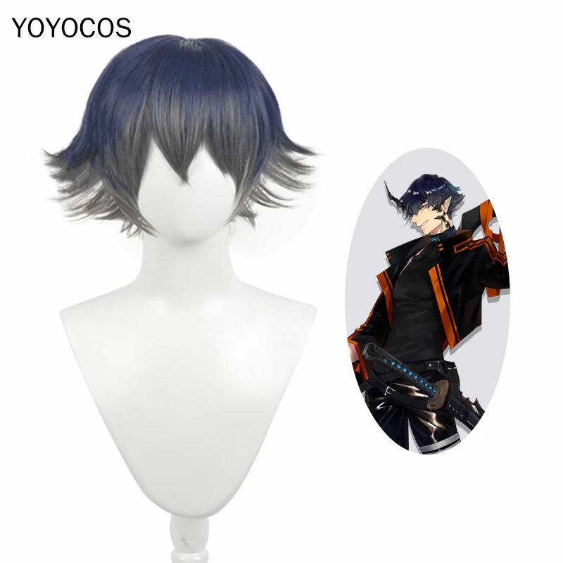 

Flamebringer Cosplay Wigs Game Arknights Cosplay Wig Dark Blue Gradient Gray Short Hair Heat Resistant Synthetic Hair+Hairnet