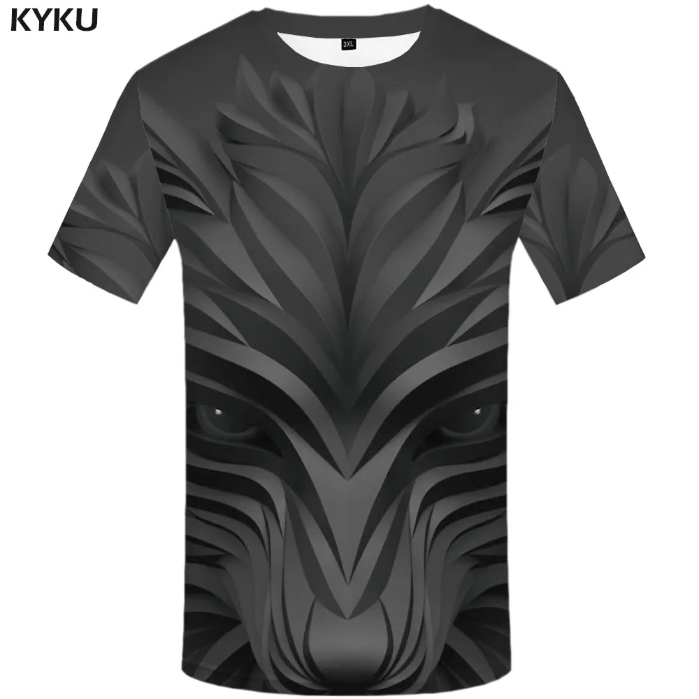 3d Футболка Волк мужская животная футболка Черная с принтом геометрические