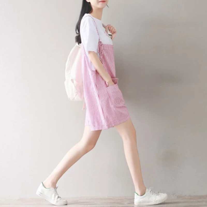 Женский Короткий комбинезон на бретелях повседневный свободный однотонный с