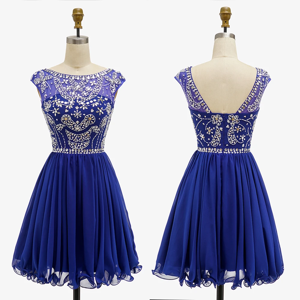 Женское шифоновое платье трапеция темно синее для выпускного вечера коктейльное