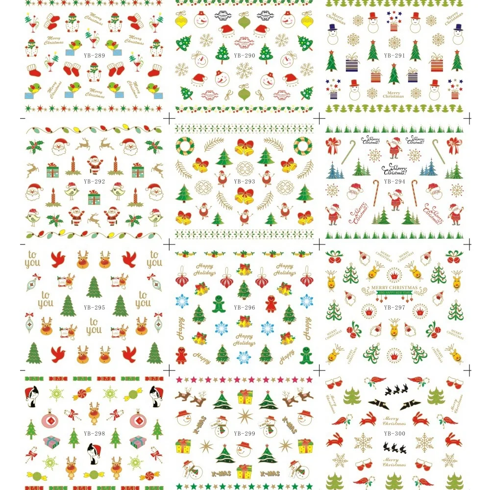 Наклейки для ногтей 12 шт./лот в рождественском стиле водная наклейка слайдер Дед