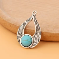 20pcslot tibetan silver water drop faux turquoise stone charms pendants beads for jewelry making accessories