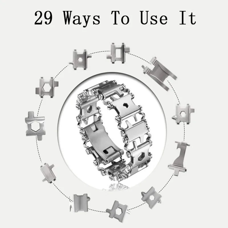 29 в 1 Для мужчин на открытом воздухе плетение Нержавеющая сталь браслет