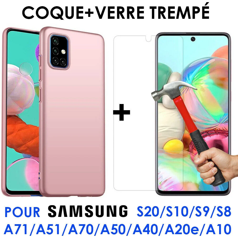 

Coque Silicone Mat For Samsung A71 A51 A10 A20 A41 A21s A70 + Ecran Verre tremp