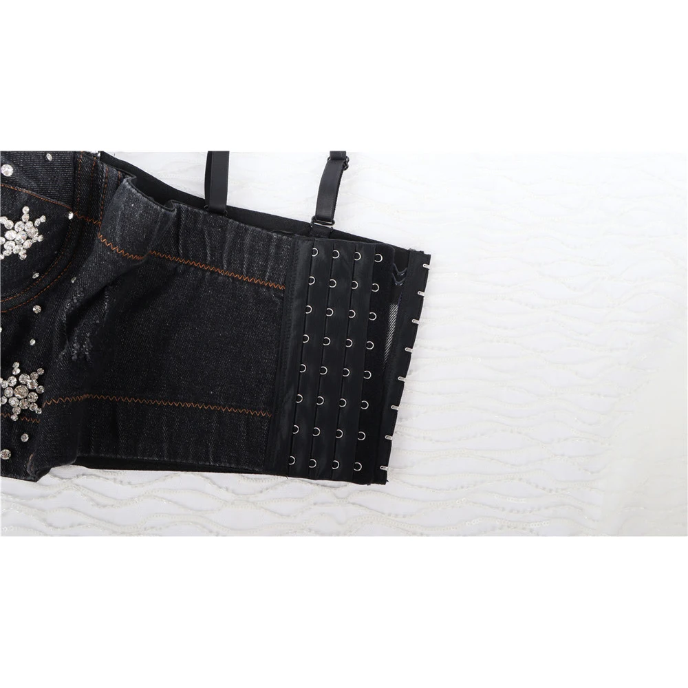 

Women's 2020 Summer New Corset Denim Sexy Top Fashion Beaded Accessories Adjustable Straps Corset Party Nightclub Top