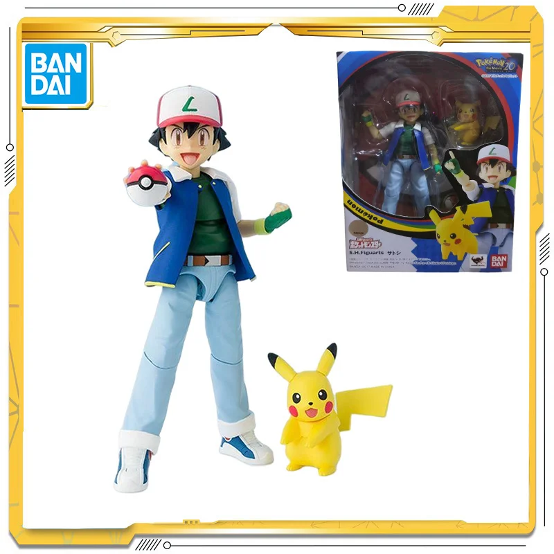 

15cm BANDAI Pokemon Original S.H.Figuarts Ash Ketchum Pikachu Pokemon Figures Model Cartoon Action Anime Toys Gifts for Children