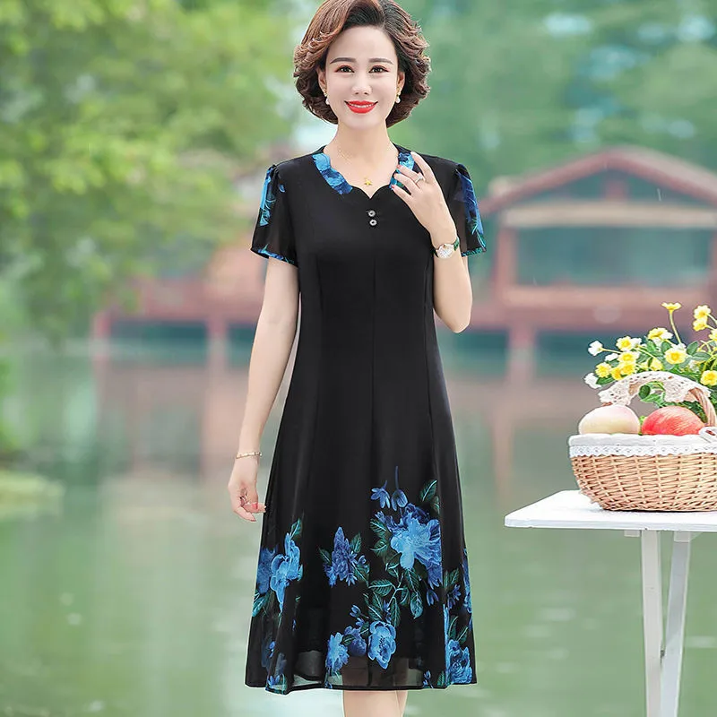 Женское шифоновое платье с принтом элегантное коротким рукавом для женщин