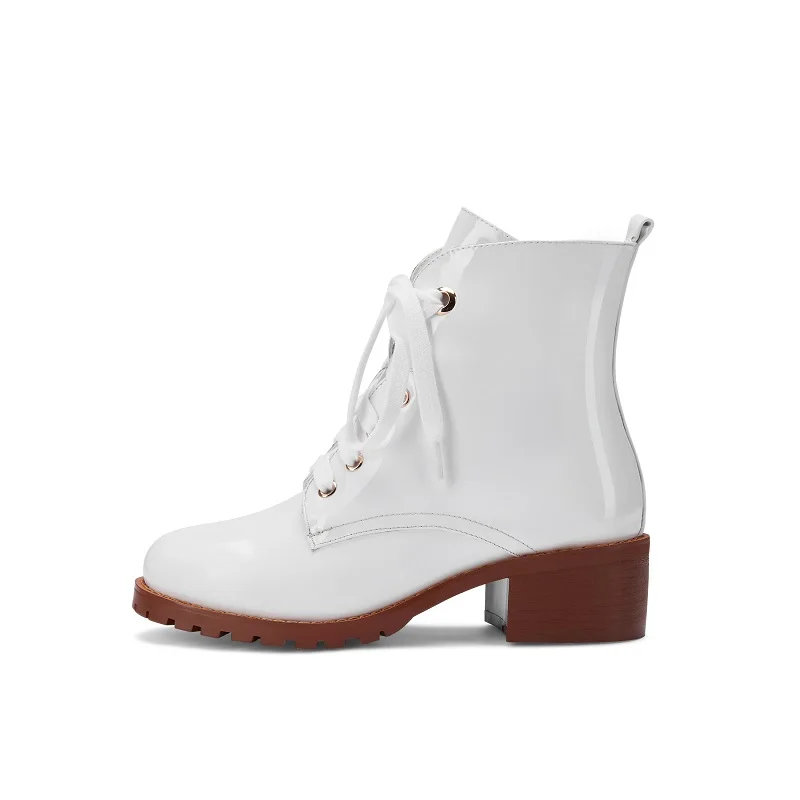 Beli Asli Tujuan Populer Ringkas Lace-Up Round Toe Square Heels Sepatu Semata Kaki Kulit Berkualitas Tinggi Sepatu Wanita Ukuran US 3 -13