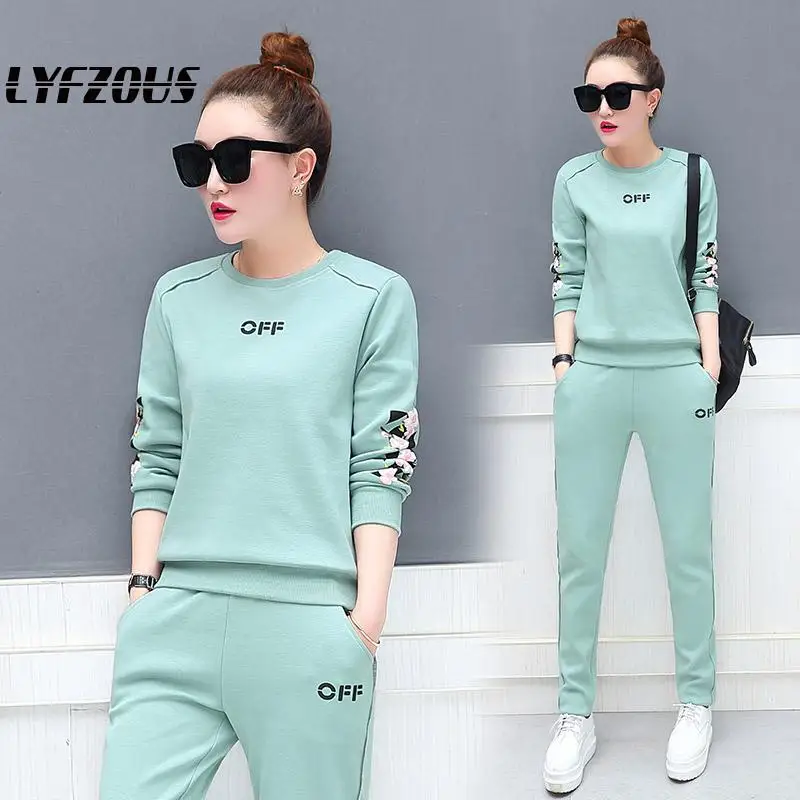 Осенний спортивный костюм для женщин комплект из 2 предметов кофта с цветочным