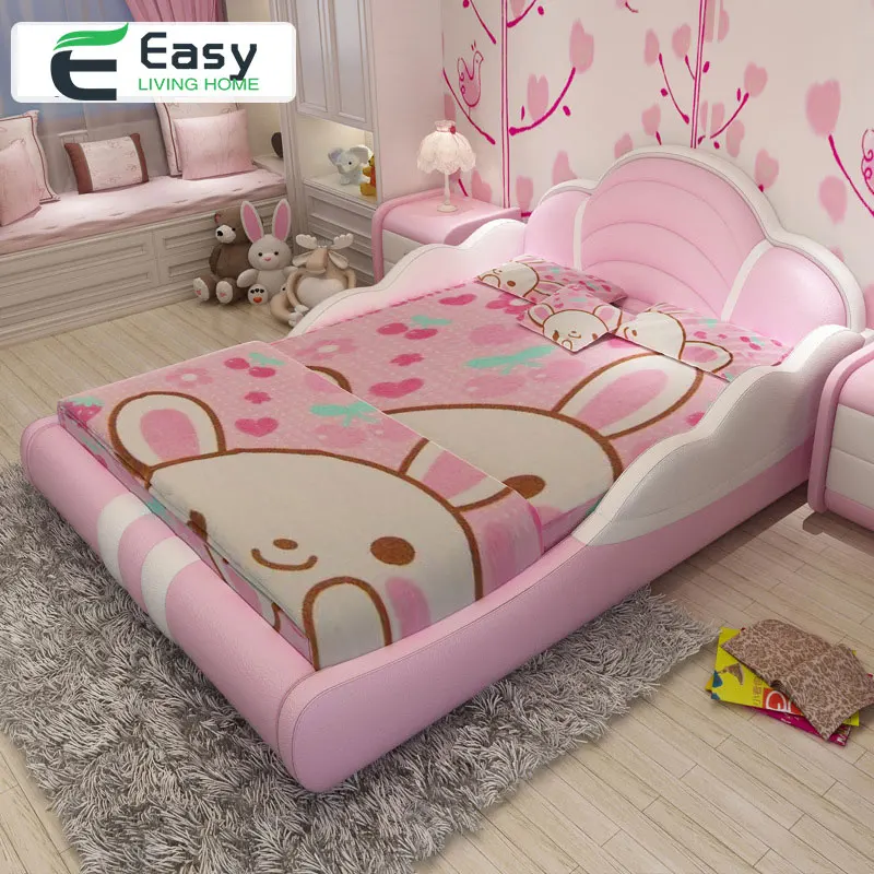Детская мебель для спальни розовая кожаная кровать девочек | Мебель