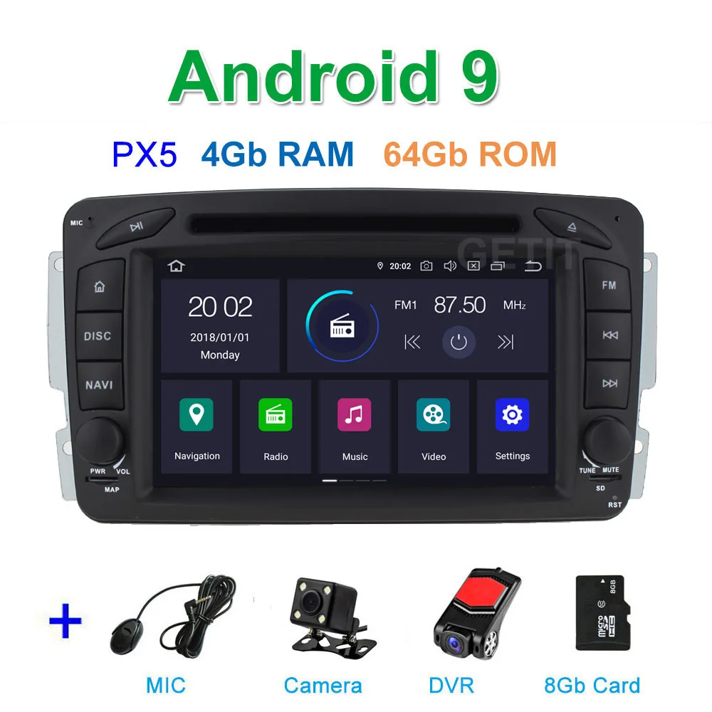 PX5 4G CAM DVR SD DSP 64G PX6 Android 9,0 автомобильный DVD мультимедиа радио gps для Mercedes Benz CLK W209 W203 W463 W208 Wifi Bluetooth стерео аудио - Цвет: PX5 4G CAM DVR SD