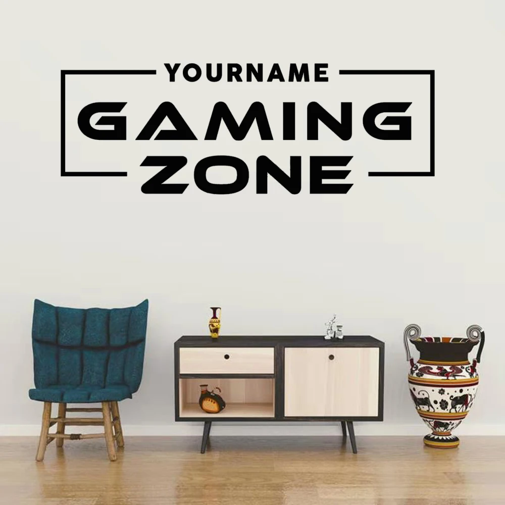 Custom Name Gaming Zone wall decal Vinyl Eat Sleep Game Controller video game wall Sticker personalised Name Playroom Decor images - 6