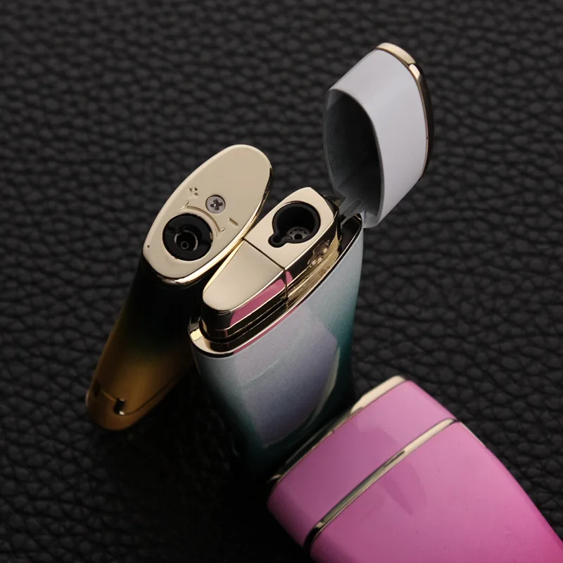 Струйная ультратонкая Зажигалка радужного цвета турбо Бутановая газовая