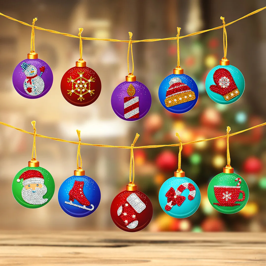 

10pcs/set 5D DIY Diamond Painting Christmas Wrap Tag Christmas Tree Hanging Decoration Handcraft Cards Holiday Card Art Craft