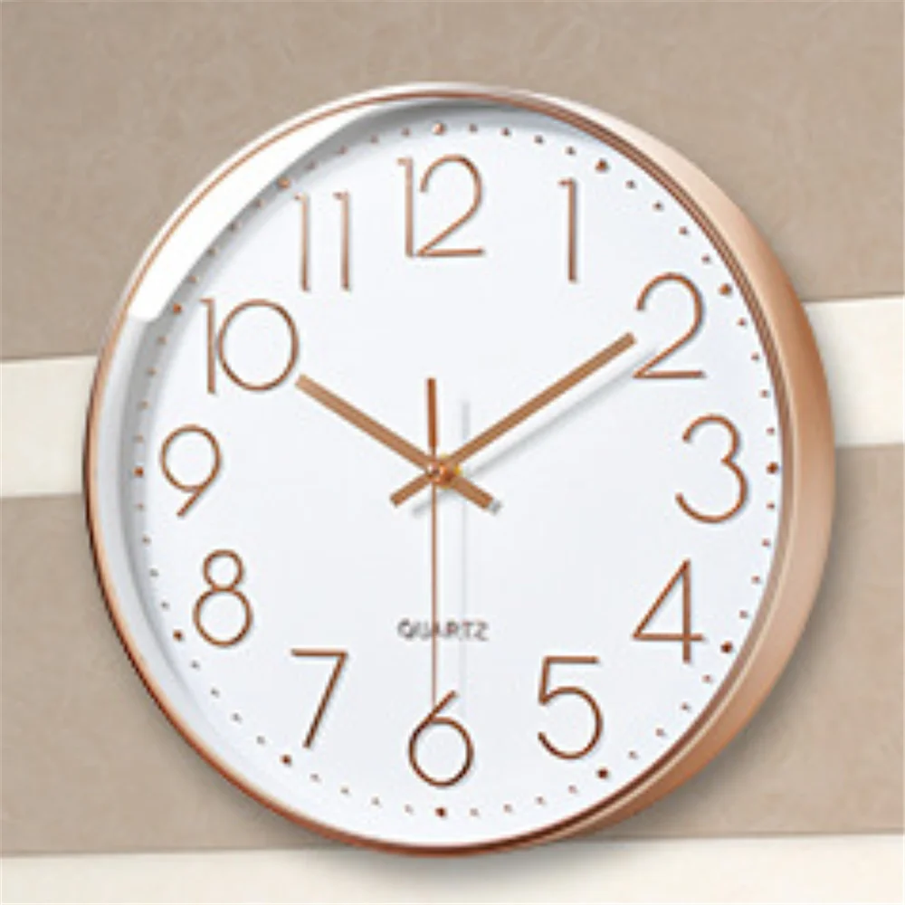 Кварцевые настенные часы тихие цифровые украшения из розового золота 10 дюймов в