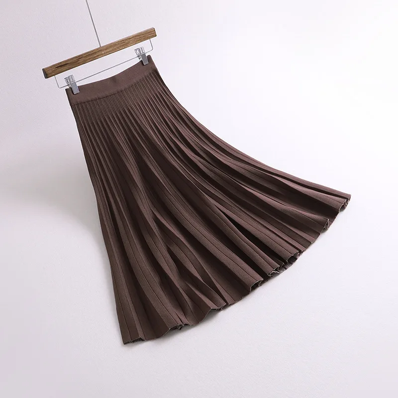 

Autumn Skirts High Waist Knitting Pleated Long Faldas Jupe Femme Winter Women Maxi Skirt Saia