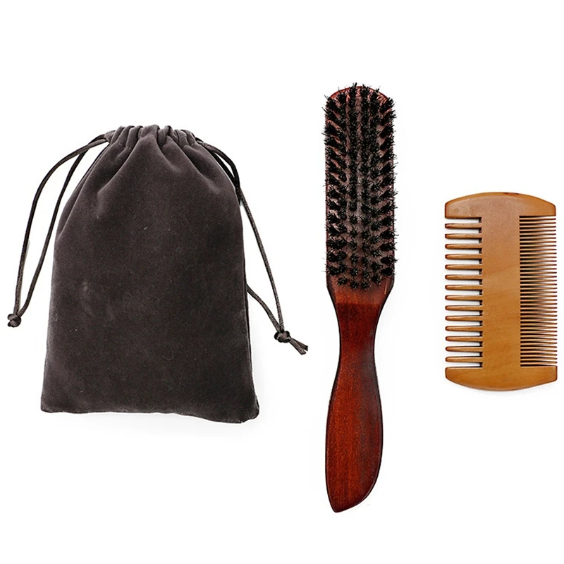 

Boar Bristles Shaving Brush Wood Beard Brush Kit Double-Sided Styling Comb Repair Modeling Cleaning Care Kit for Men
