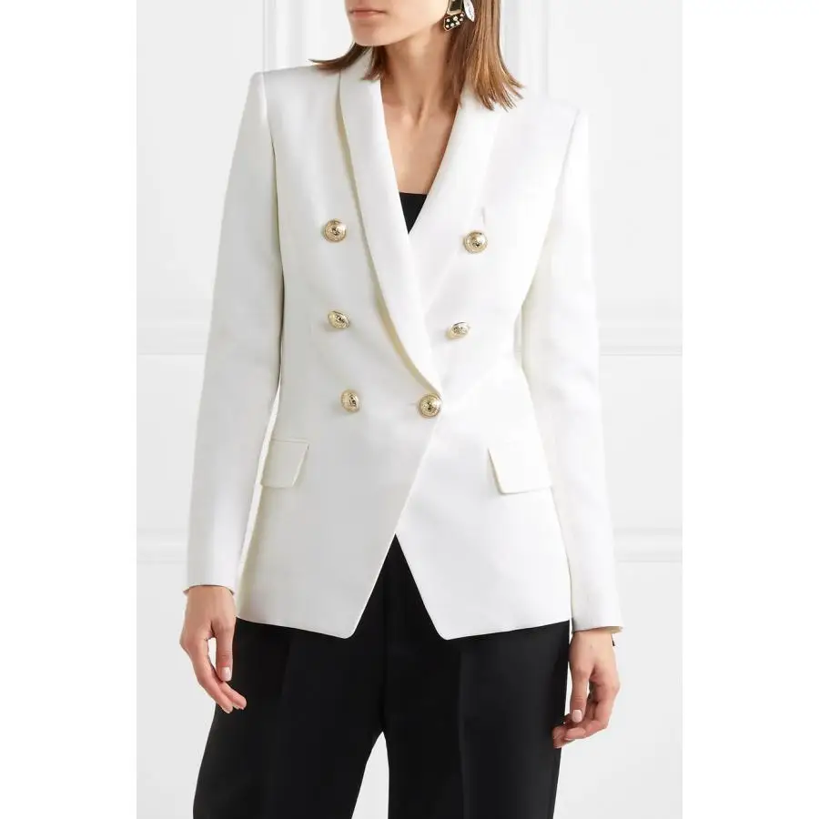Роскошный белый двубортный Блейзер женская брендовая одежда с золотыми