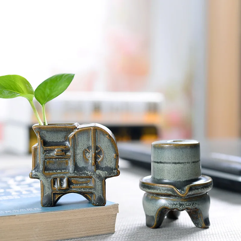 

1pcs Ceramic Vase Flower Office Desktop Creative Stone Ground Vase Simple Living Room Desktop Craft Decorations