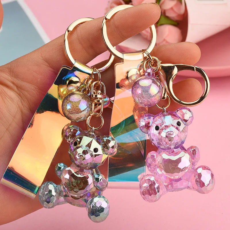 

Acrylic Dazzle Color Car Key Chain Bear Female Cute Korean Creative Bag Accessories Lover Gifts Keychains For Women Key Ring