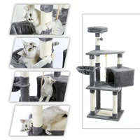 53 Inches Cat Tree Cat Condo with an Extra-Large Scratching Pad, Basket(Supported by Two Posts) Grey
