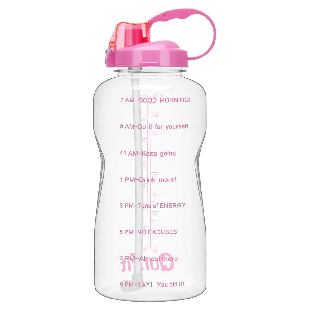 Pink Logo Bottle QuiFit 2L 3.8L галлон Тритан Спортивная бутылка для воды с соломинкой большой протеиновый шейкер для напитков бутылки Тыква чашка кувшин BPA бесплатно открытый тренажерный зал - Цвет: Pink Logo Bottle