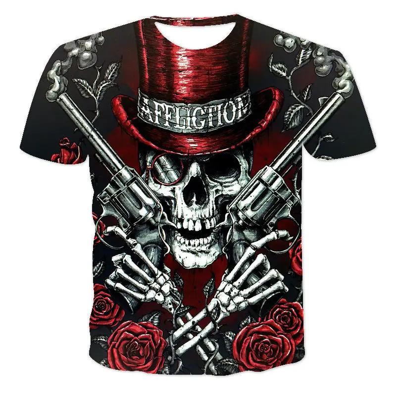 

2022 Summer New Delivery Top Men's 3D T-shirt Compression Shirt Linen Skull Round Neck Gothic Camisa XXS-6XL