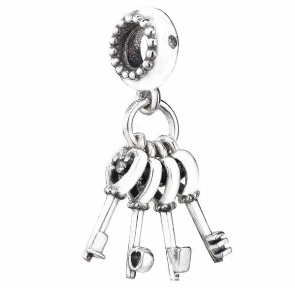 

Genuine 925 Sterling Silver Charm Vintage Love Heart Key With Love Letter Bead Fit pandora Bracelet & Necklace Diy Jewelry