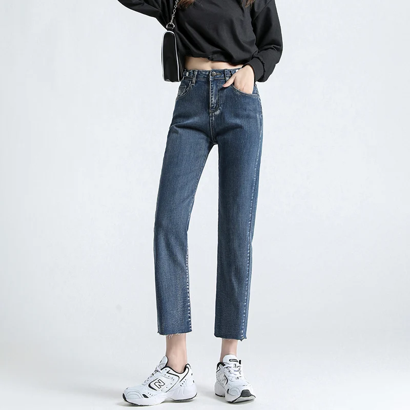 

Jeans Women Loose High Waist Straight High Waist Pants Solid Color Wide Legs Retro Loose Women's Denim Trousers Thin Section