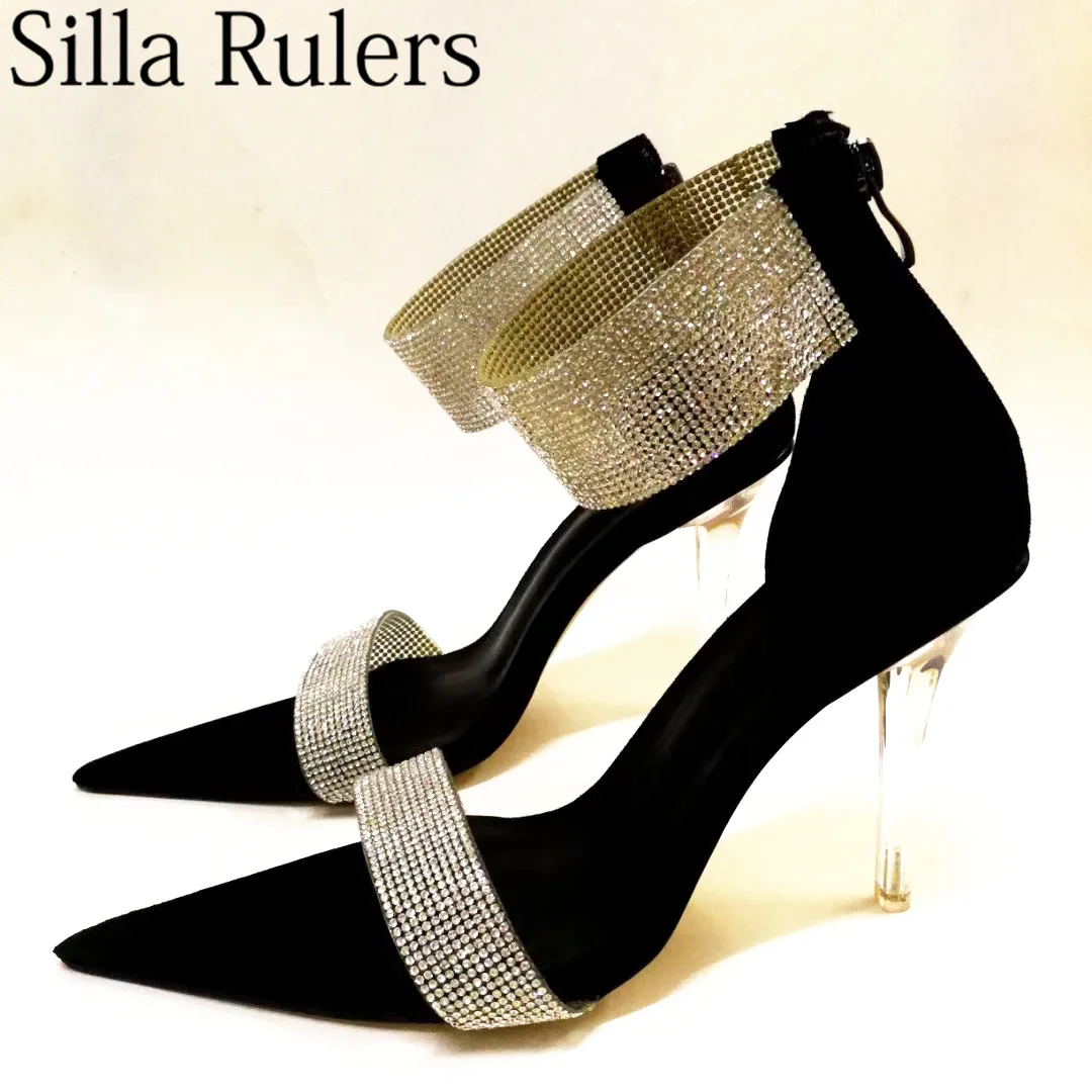 Женские блестящие стразы сексуальные летние женские босоножки с острым носком и