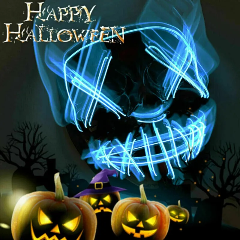 Новинка светодиодная маска для хэллоуина маскарадные маски неоновые светлые