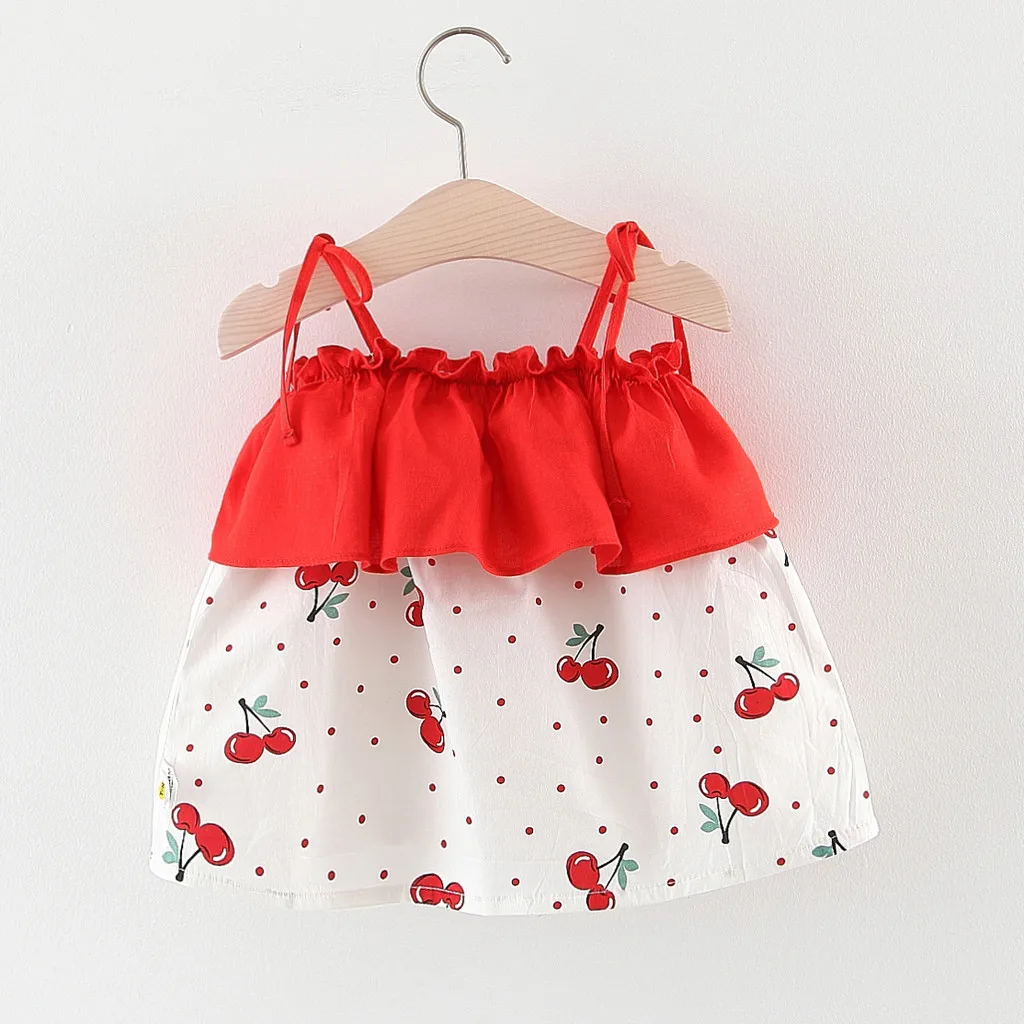 Детское платье в горошек с оборками на бретельках принцессы принтом Одежда для